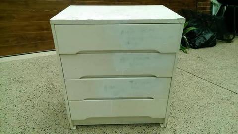 WHITE WOODEN DRAWERS TIMBER BEDSIDE DRESSER STORAGE CHEST 58x40x