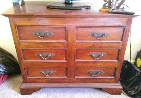 1 x Solid Timber Teak Chest of Drawers