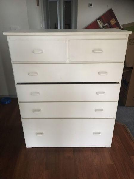 White tallboy in good condition $160 H115cm W92cm D40cm Pick up only