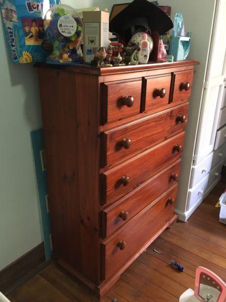 Large timber tall boy / chest of drawers