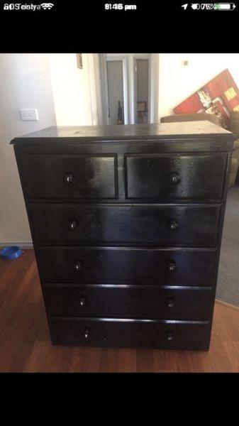 Black tallboy 6 drawers in good condition $180