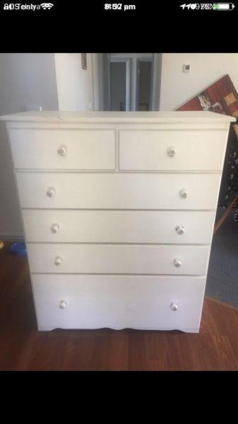White tallboy 6 drawers in good condition $200