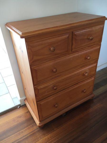 Tall Boy Chest of Drawers - Solid Pine with Dove Tail Joins 5 Dra