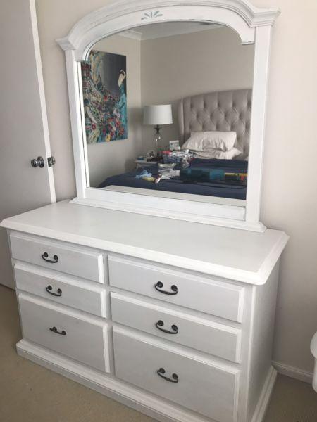 White dresser with mirror. Refurbished Hamptons / Coastal Style