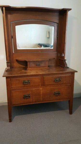 Antique Dresser. Table. Drawers. Mirror. Bedroom