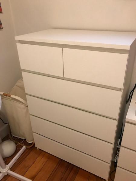 IKEA Malm White Chest of 6 Drawers