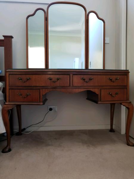 Pending Pickup - Vintage Dressing Table with Tri-Fold Mirror