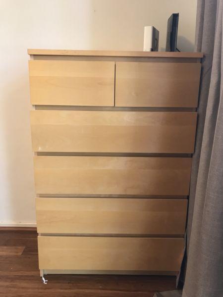 IKEA Malm chest of 6 drawers / Tallboy - Beech color