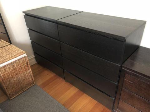 2 x Ikea Malm Chests of 4 drawers, black-brown, 80x101 cm