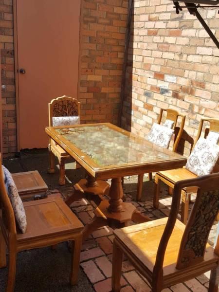Authentic hand carved thai dining table with chairs