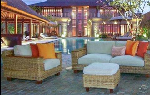 Water hyacinth timber cane rattan sofa lounge resort