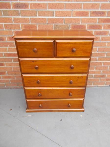 Timber Tallboy Chest of Drawers Solid Timber Tallboy Dresser