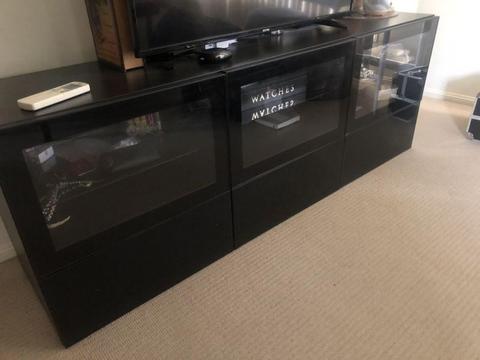 Black timber and glass TV cabinet