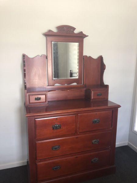 Antique mahogany dresser and mirror