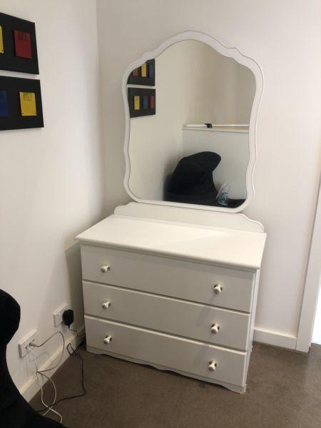 Tall boy/dressing table with attached mirror
