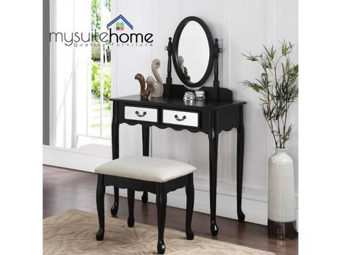 Luna Black Rubberwood Dressing Table with Stool