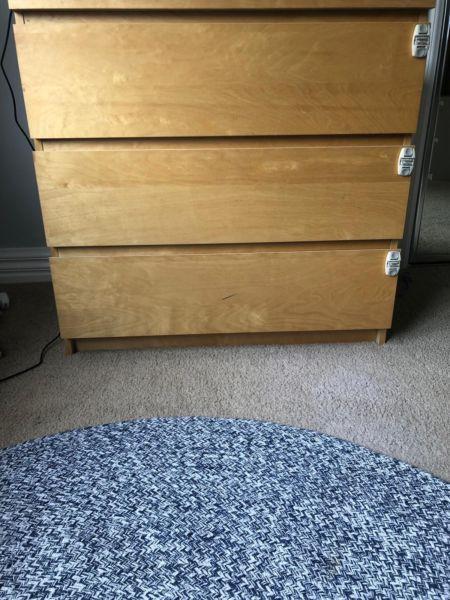 Ikea Malm 3 Drawer Chest of Drawers In Birch