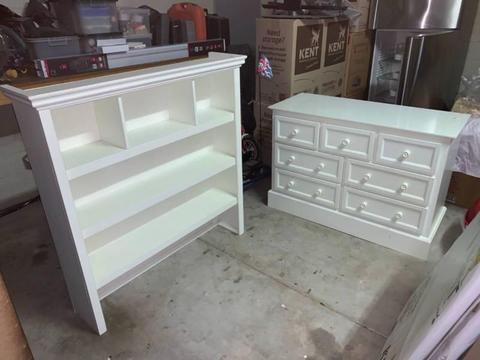 White Chest of Drawers with Bookcase Hutch