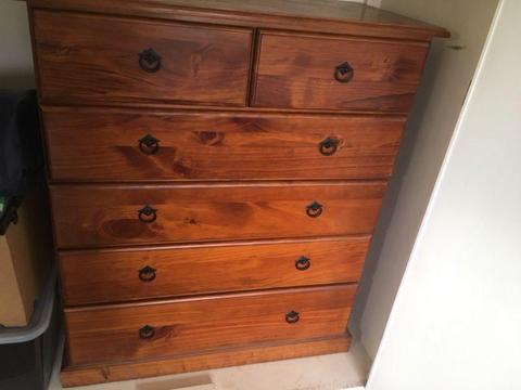 Wooden tall boy / chest of drawers