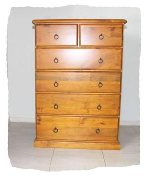 QUALITY STRONG SOLID WOOD 6 DRAWER TALLBOY WITH METAL RUNS