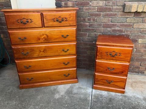 Chest of drawers and bedside drawers