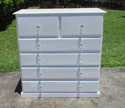 REFURBISHED OF CHEST 6 DRAWER TALLBOY GLOSS WHITE METAL RUNNERS
