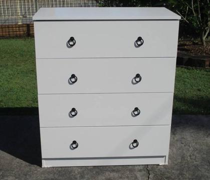REFURBISHED CHEST OF 4 LARGE DRAWERS GLOSS WHITE TALL BOY