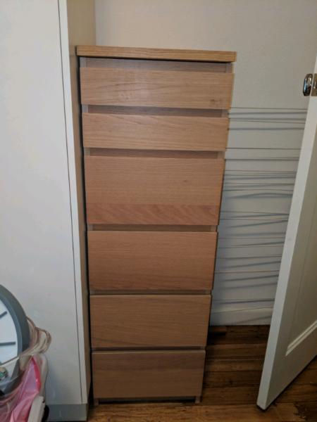 Ikea Malm - Chest of 6 drawers, white stained oak veneer