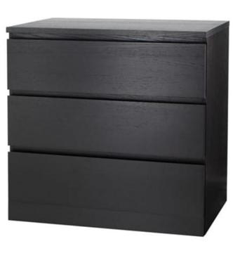Ikea Malm chest of 3 drawers Black-Brown