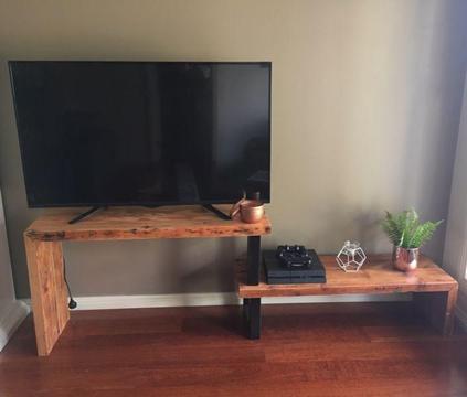 Recycled Oregon timber industrial adjustable entertainment unit