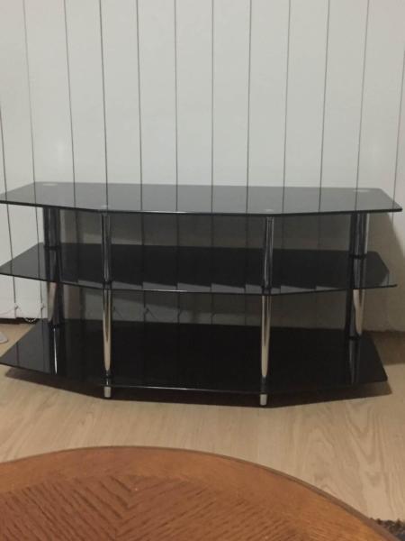 TV Unit - 3 Tiered Black Tempered Glass