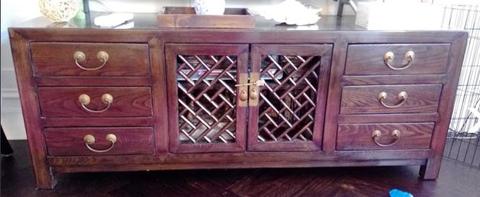 Chocolate brown and carving detail wooden tv unit - must sell