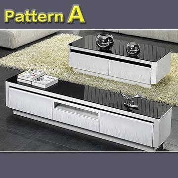 New High Gloss Black White TV Unit Stand Coffee Table Pattern A