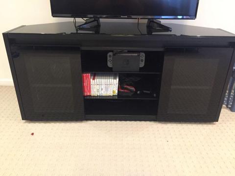 Black glass top corner tv unit