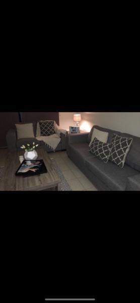 Couches, coffee table, lamp table & matching tv unit