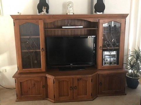 Timber Television Cabinet with Leadlight glass doors