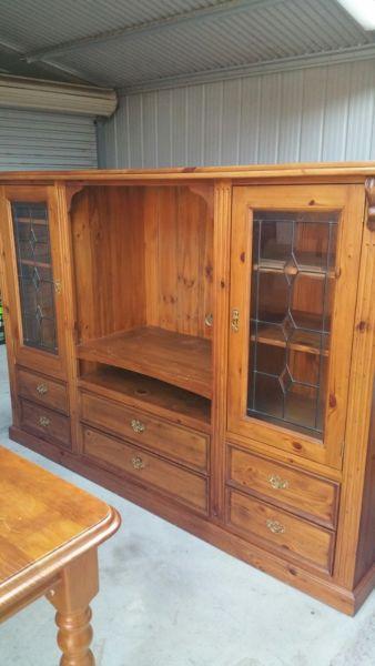 Solid Timber TV Unit / Wall Unit with Leadlight Doors