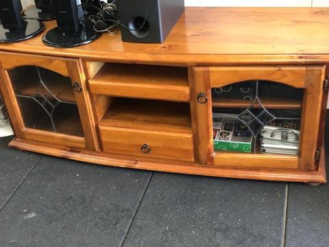 Lowline wooden tv unit with lead light