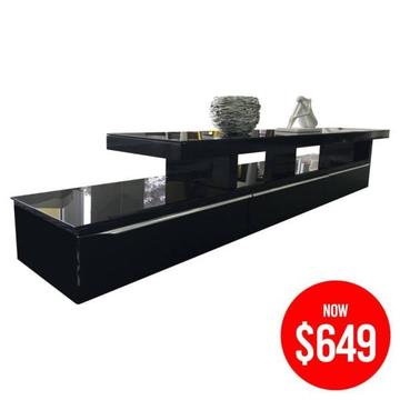 Tempered Glass High Gloss Black and White TV Unit ON SALE - Rendo