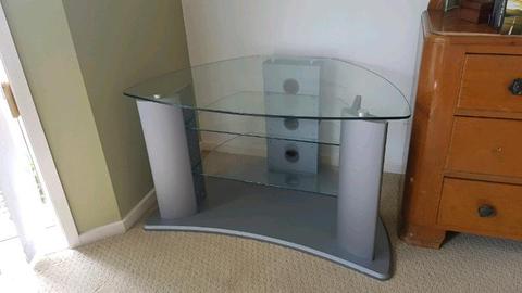 Glass silver tv stand