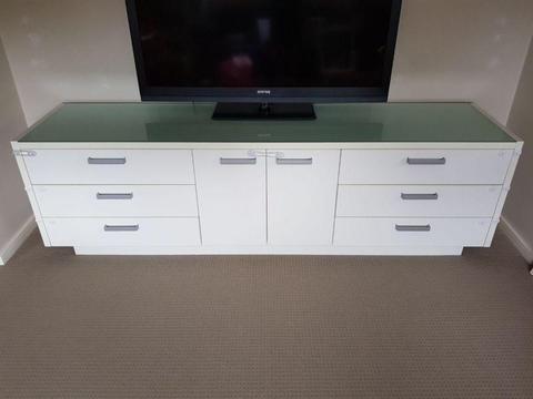 Custom Built TV Unit with White Glass Top