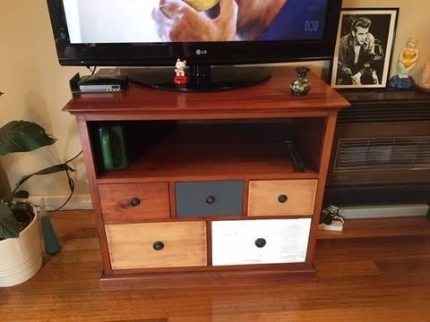 TV unit buffet table colourful solid timber