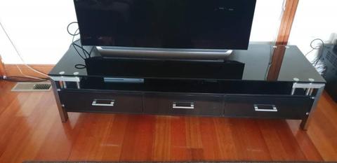 Black Glass Chrome 1800mm TV Cabinet / Entertainment Unit