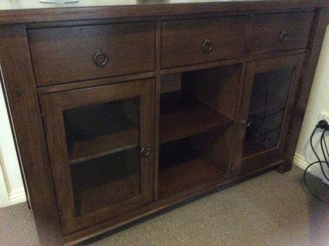 T.v unit and buffet, foot stools, sewing machine and desk