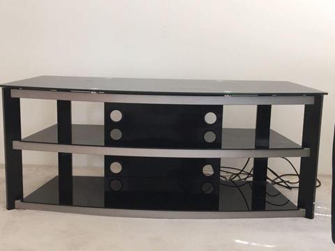 LARGE TV ENTERTAINMENT UNIT-METAL FRAME AND TEMPERED GLASS AS NEW