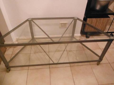 Glass/Silver Metal T.V.Cabinet