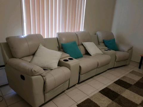 4 seater home cinema leather lounge suite recliners near new