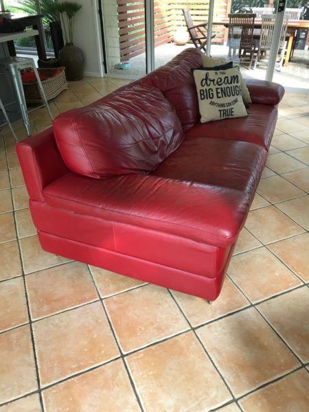 Red Leather 3 seat Lounge