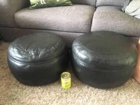 2x real leather foot stools / poufs / ottomans