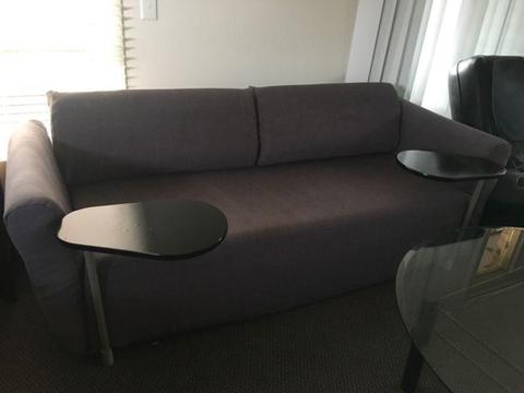 2 seater fabric sofa with side tables